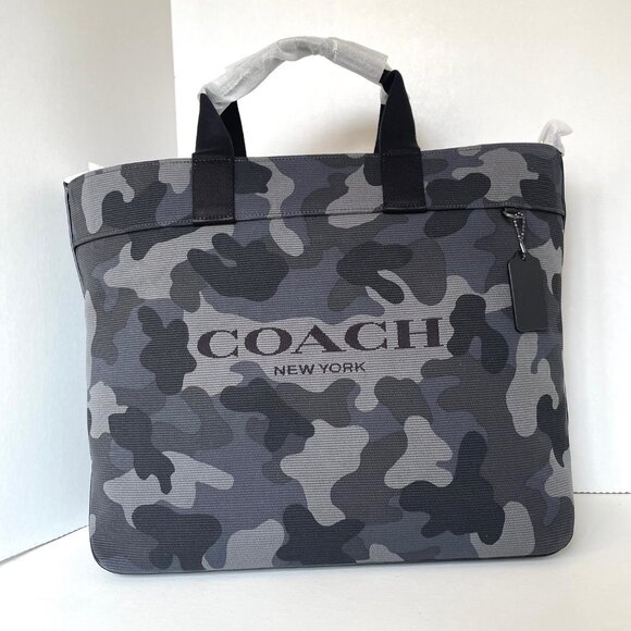 Coach Tote 38 CY805 Large Gray Camo Canvas Leather Carryall Shoulder Bag - Picture 9 of 9